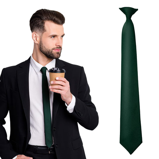 Yolev 1PCS Dark Green Ties Men Clip-On Ties Adjustable Neck Straps Solid Color Satin Ties For Formal Wear Wedding Funeral Party Prom Graduation School Uniform