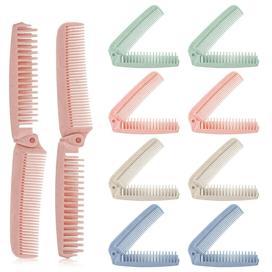 8 PCS Wheat Straw Foldable Hair & Makeup Comb, Portable Foldable Hair Brush, Anti-Static Travel Brushes for Hair, Double Headed Wide Comb Fine Tooth Small Hairbrush for All Hair Types
