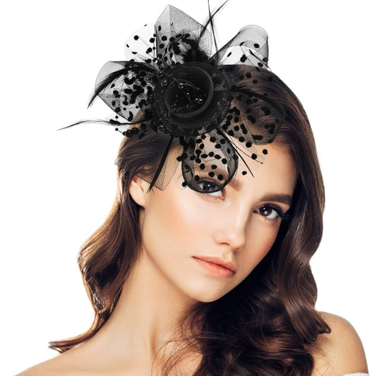 Yolev Fascinators Hat for Women Tea Party Headwear Flower Mesh Headband Wedding Cocktail Hair Clip for Girls and Women (Black)