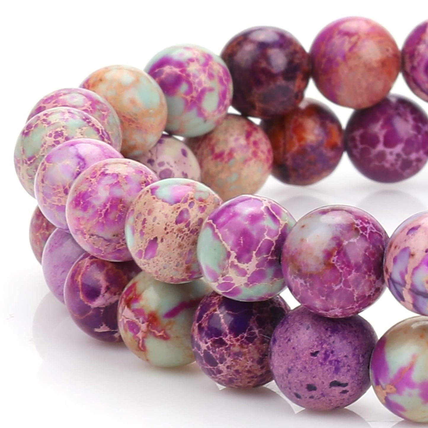 Yolev 60Pcs Purple Jasper Beads Imperial Sea Sediment Natural Gemstone Beads 6MM Colorful Round Stone Beads for Jewelry Making