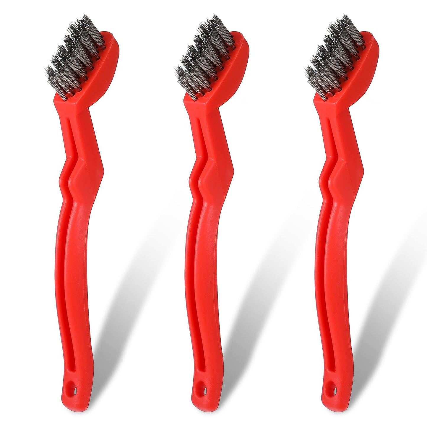 3 Pcs Wire Brushes for Cleaning Rust, 6.5'' Stainless Steel Wire Brushes with Ergonomic Handle Grip, Heavy Duty Cleaning Brush for Grill Grates, Uncoated Pans, Rust Removal, Deburring & Metal