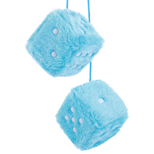 Fuzzy Dice for Car Mirror, Pair of Retro 2.75” Fuzzy Dice for Rear View Mirror with White Dots for Car Interior Hanging Ornament Decoration (Blue)