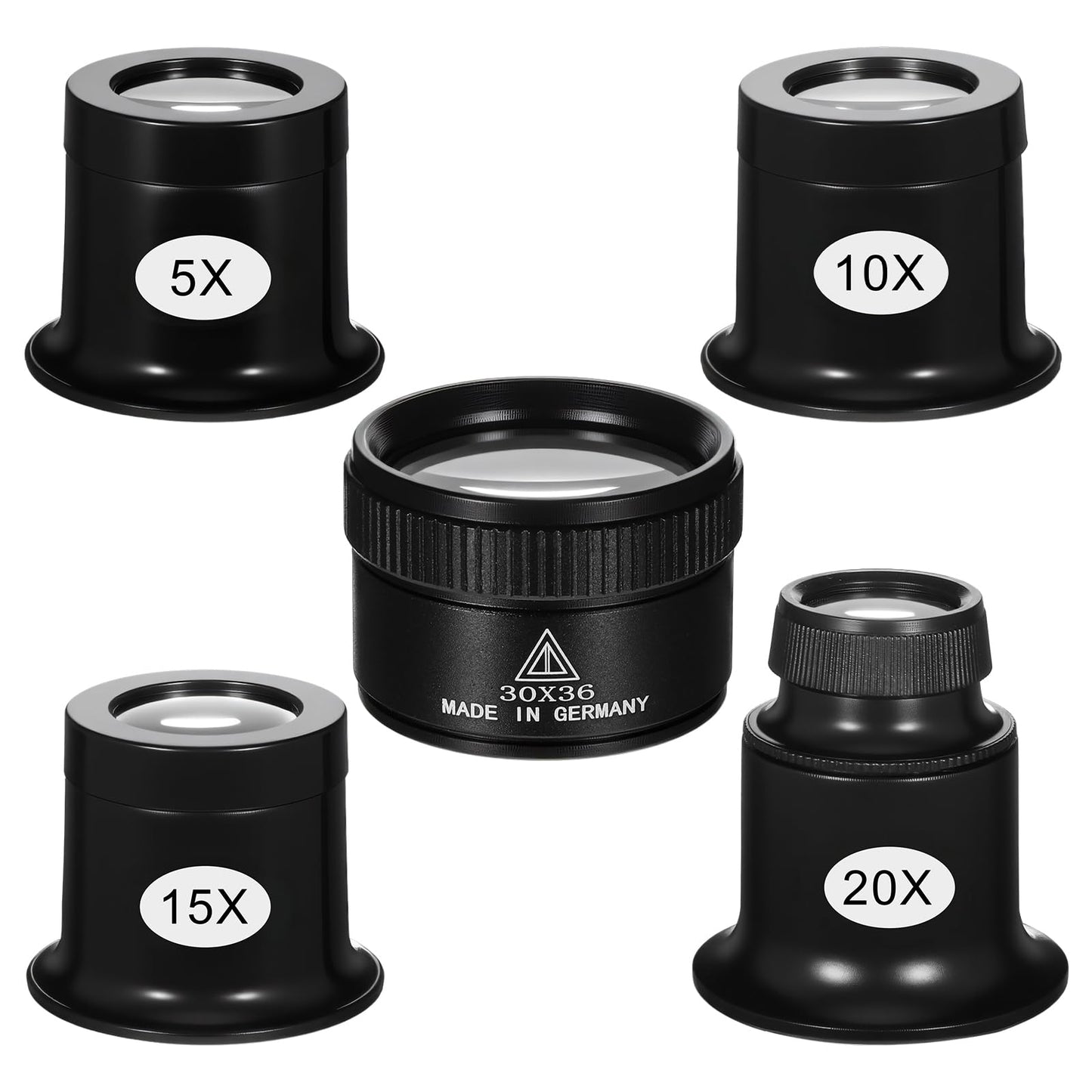 5 Pcs Jewelry Loupe Magnifying Glass Jewelers Loupe Portable Monocular Magnifier, 5X 10X 15X 20X 30X Magnifying Glass for Jewelry Watch Coin Stamp Textile Optical Circuit Repair