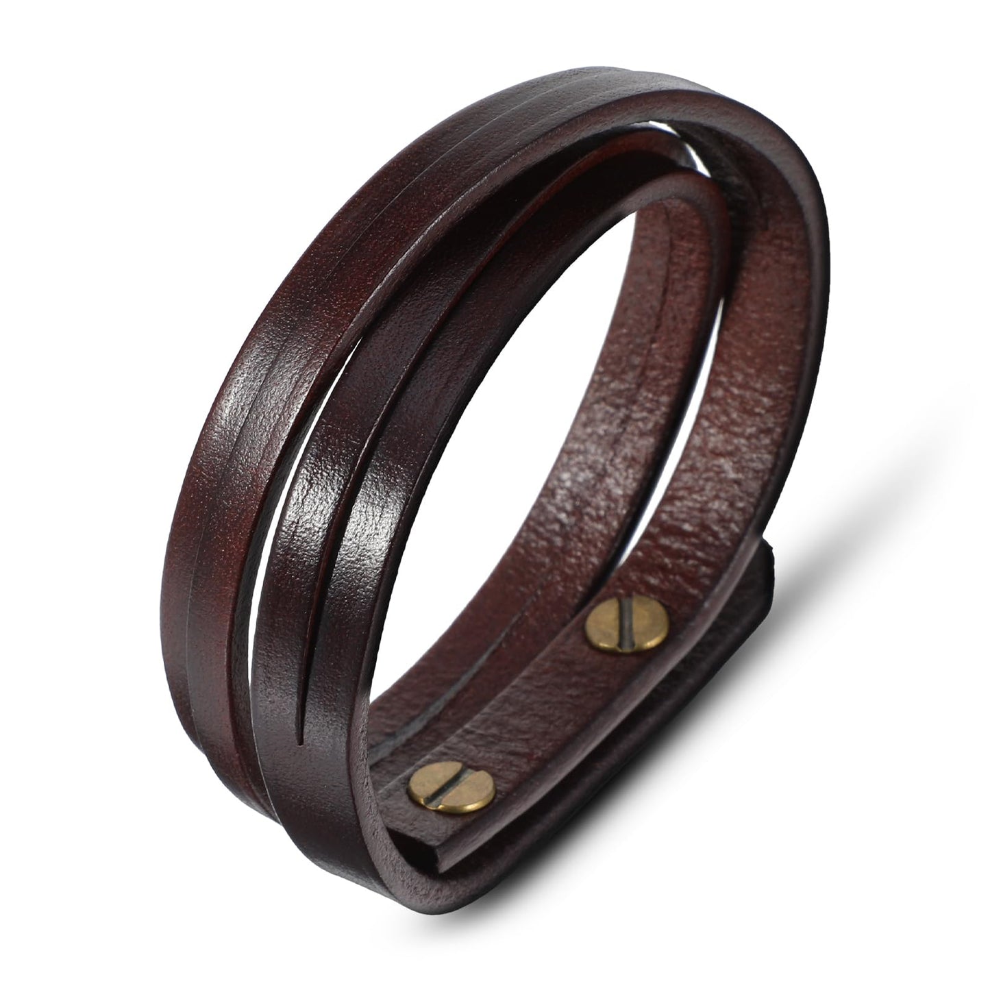 Telooco Brown Leather Bracelet,Adjustable Punk Style leather wrap Wristband for Men,Metal Snap Button Punk Leather Wristbands for Men Secure Closure Cuff Boys Punk Father's Gifts