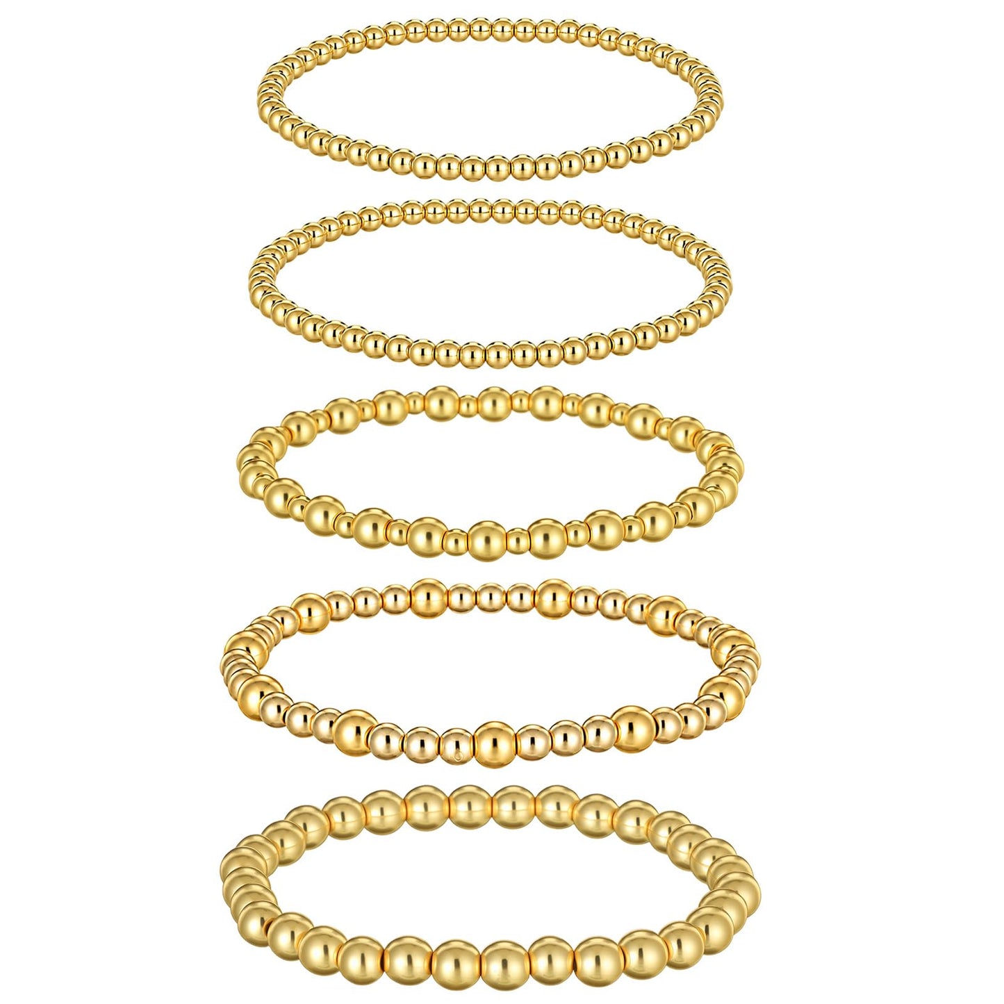 5Pcs Gold Beaded Bracelet Stack Stretch Bead Bracelets for Women Gifts