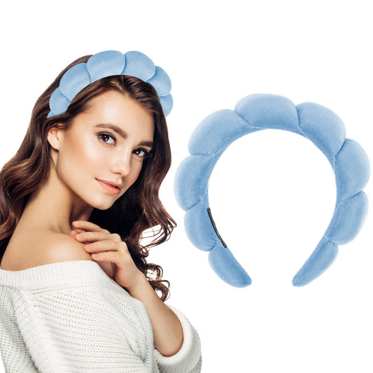 Spa Headband for Women, Makeup Headband Sponge Skincare Headband Soft Terry Cloth Fabric Hairband Hair Accessories for Washing Face, Makeup Removal, Shower, Skincare (Blue)