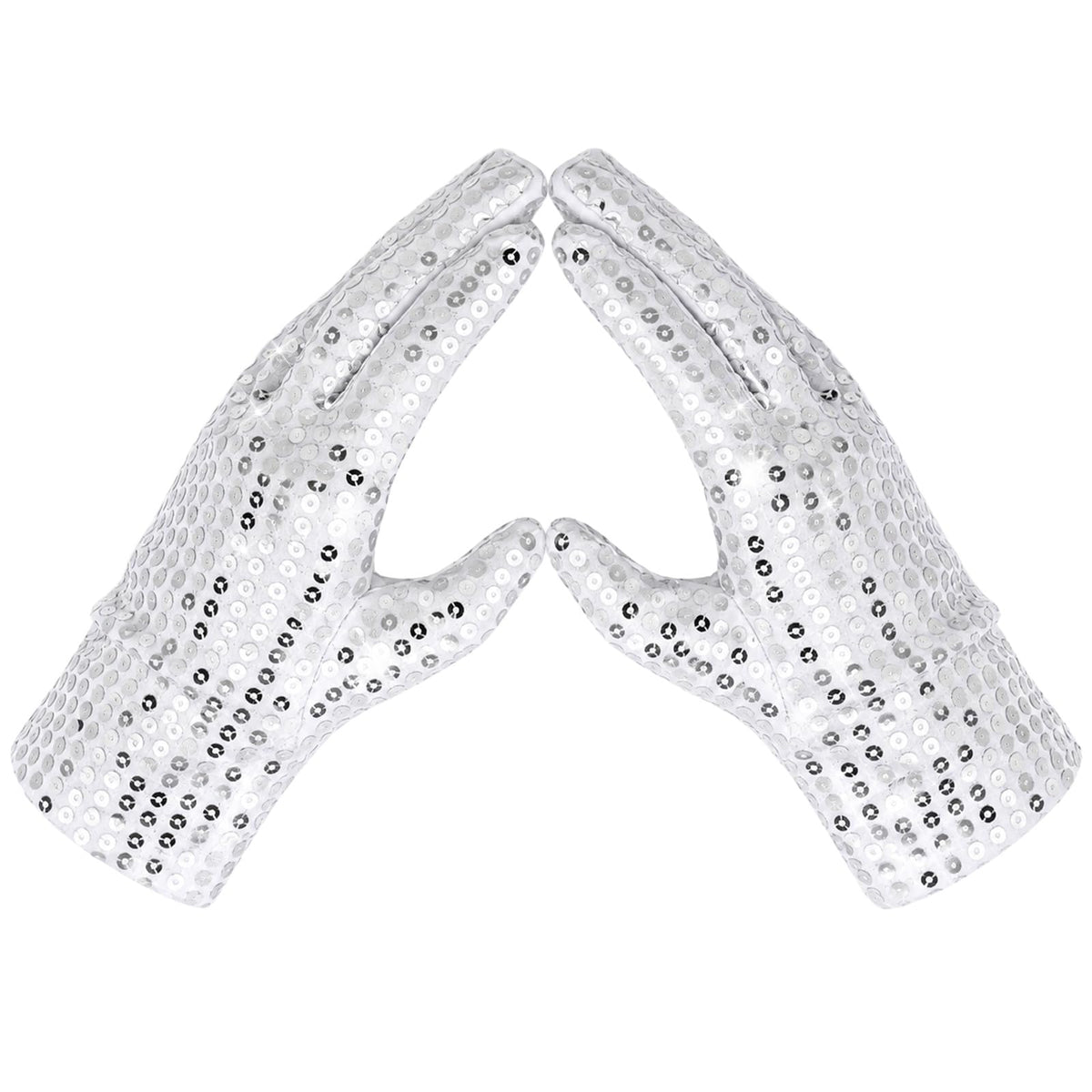 Glitter Rhinestone Gloves,Silver Sequin Gloves, Classic Sparkly Dance Glove