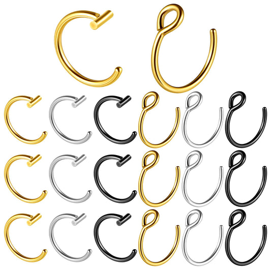 HaiFafafaing Fake Lip Rings,18PCS Stainless Steel Fake Lip Piercings,8mm Clip on Nose Ring,Fake Peircing,Fake Snakebites Non Piercing Jewelry for Women Men