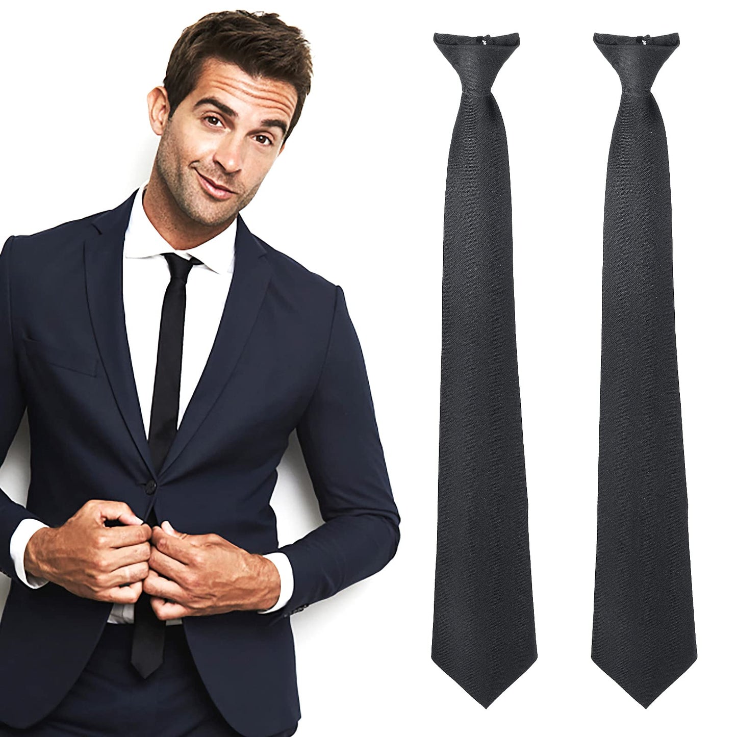 Yolev Black Tie Men's Clip-on Ties Solid Uniform Pre-tied Skinny Zipper Tie Wedding Solid Neck Strap Tie for Wedding Graduation School Uniforms