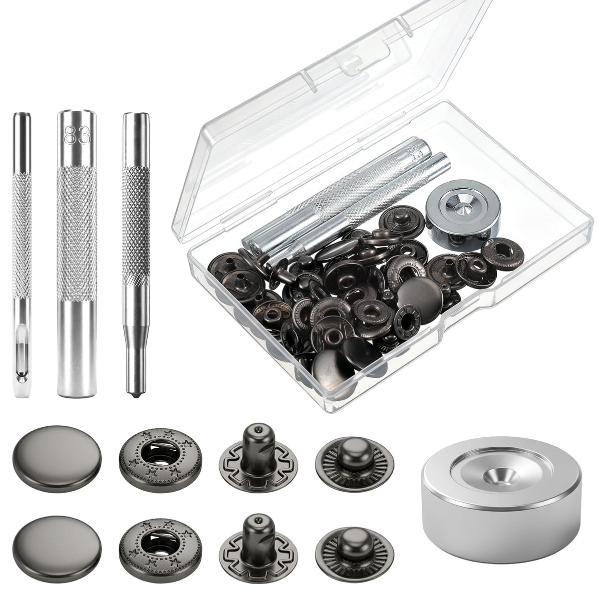 12 Sets Metal Snap Button Kit,15mm Leather Snaps with 4 Setter Tools
