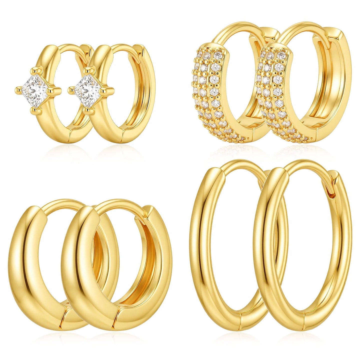 4Pairs Gold Hoop Earrings for Women, Earrings for Women Trendy,14k Gold Hoop Earring, Multiple Sizes and Styles