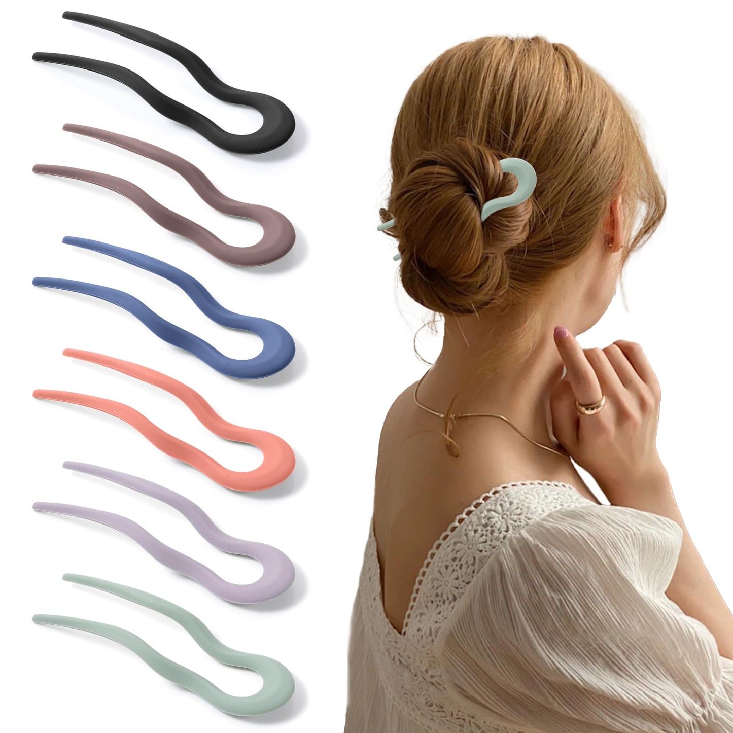 6pcs french hair pins for women，Wavy U Shaped French Twist Hair Pin for Styling Chignon Pin，Acrylic hair pins for styling，hair pins for buns