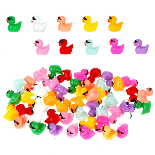Mini Resin Ducks 50Pcs Miniature Ducks with Sunglasses Bulk Tiny Plastic Ducks to Hide 10 Colors Little Ducks for DIY Dollhouse Garden Decor(Regular)