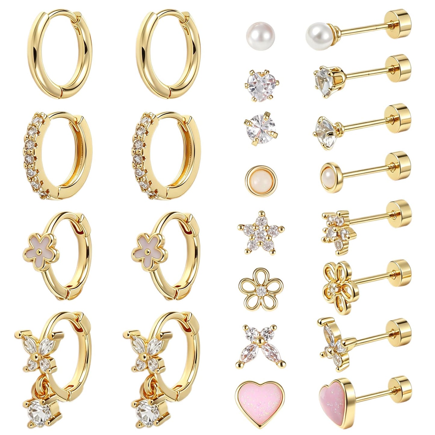 Flat Back Stud Earrings Cartilage Earrings Set Piercing Jewelry for Women