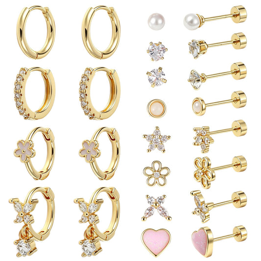 Flat Back Stud Earrings Cartilage Earrings Set Piercing Jewelry for Women