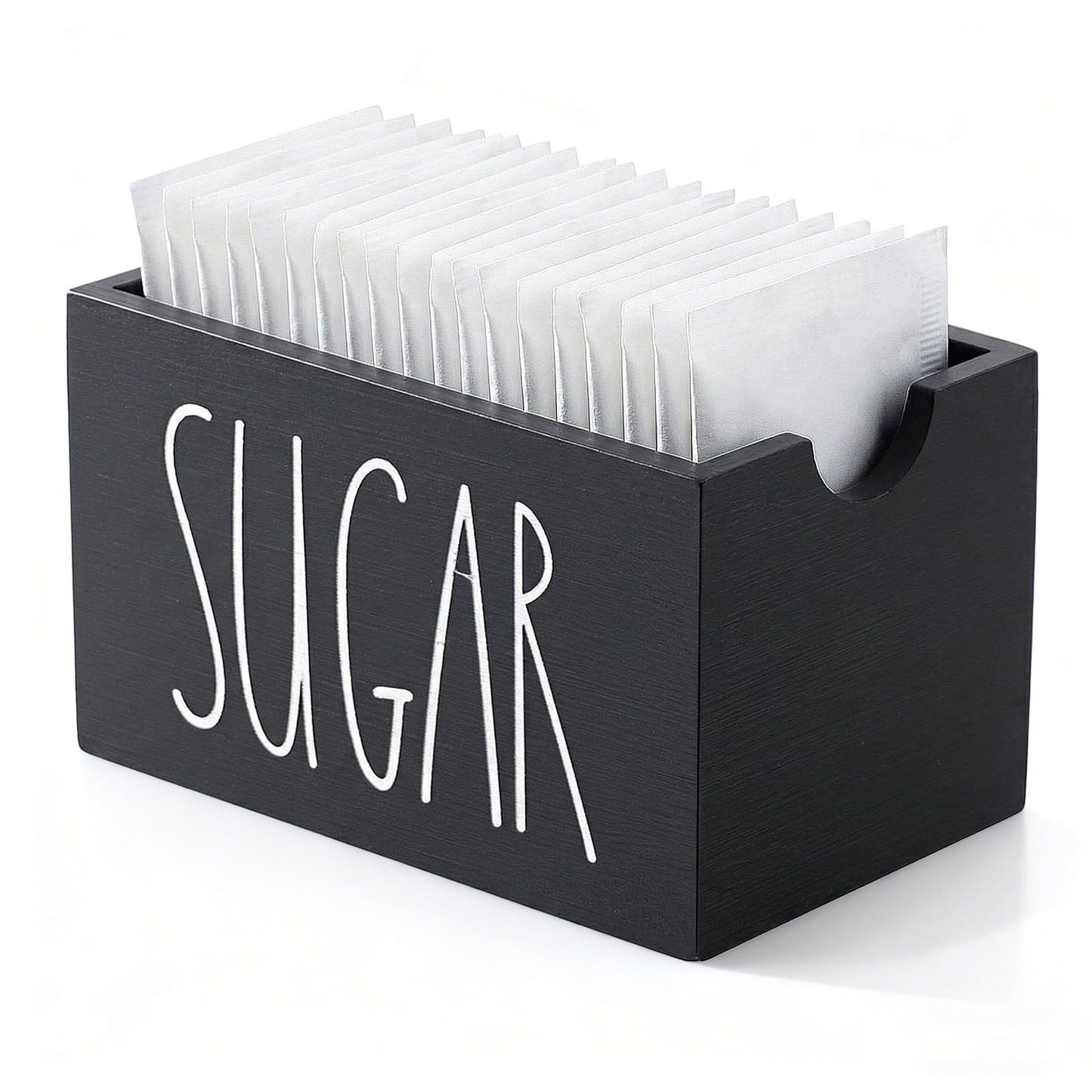 Sugar Packet Holder for Coffee Bar, Wood Sugar Caddy Sugar Packet Holder Drink Condiment Packet Organizer for Table Office Hotel Restaurant (Black)