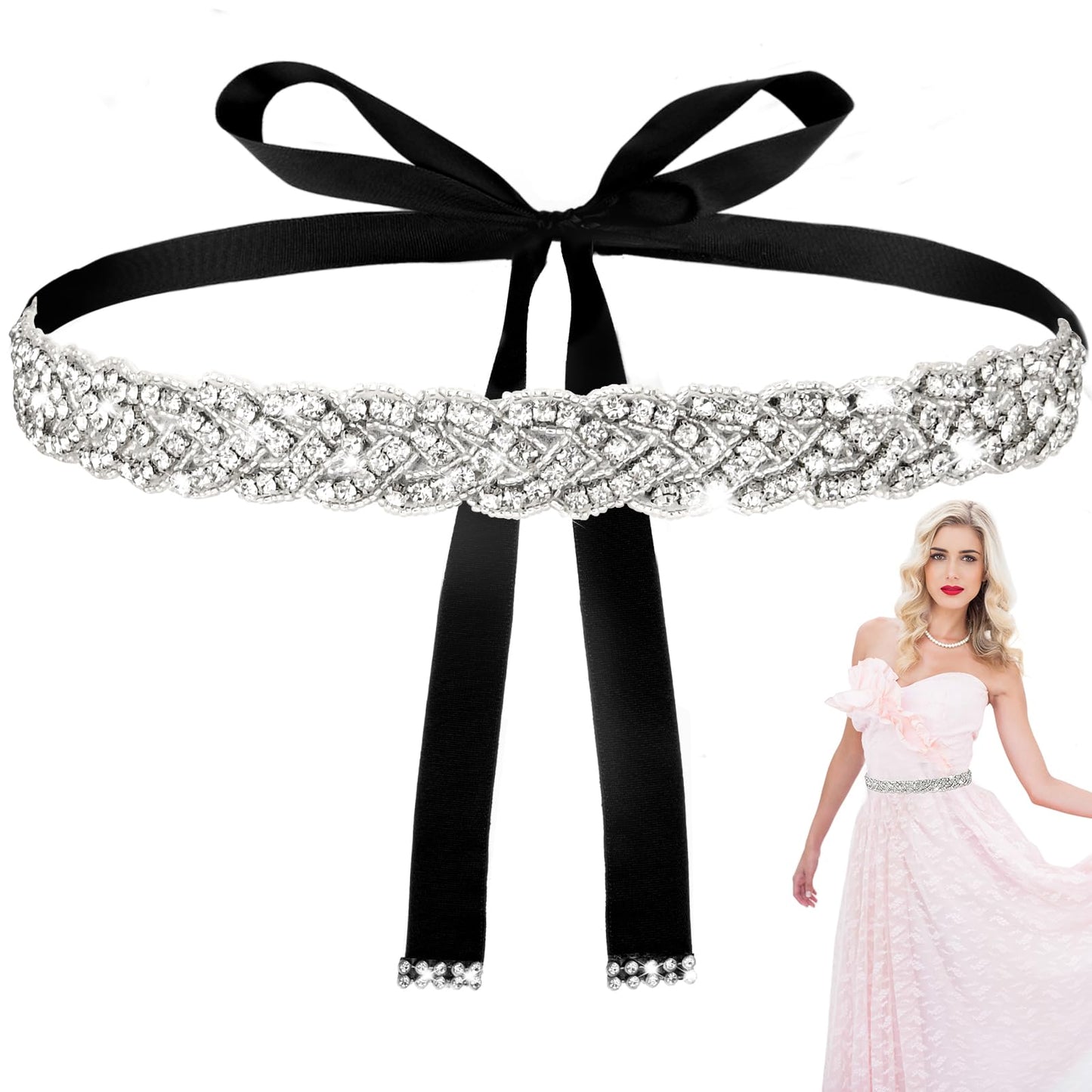 Lusofie Rhinestone Belt Bridal Belt Sparkly Wedding Belt Adjustable Wedding Dress Belt Plus Size Belt Ribbon Rhinestone Belts for Women