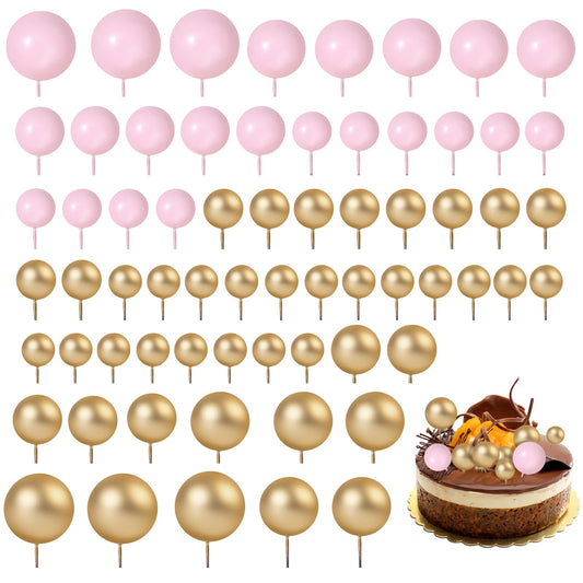 66 Pieces Gold and Pink Cake Balls 4 Size Pink and Gold Balls for Cakes Balloon Cake Topper Pink and Gold Ball Cake Decorations for Birthday Party Wedding Anniversary Baby Shower(Gold,Pink)