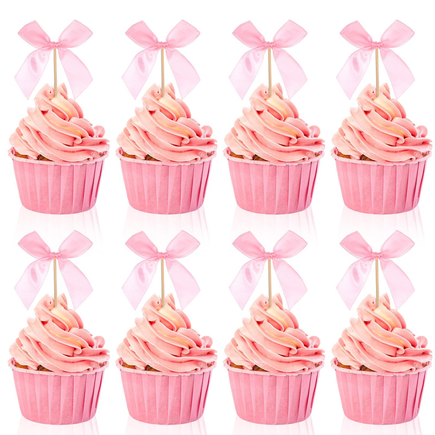 60pcs Pink Bow Cupcake Toppers, Pink Bow Cake Topper,Coquette Themed Party Decorations for Bachelorette Bridal Engagement Wedding Baby Shower Party