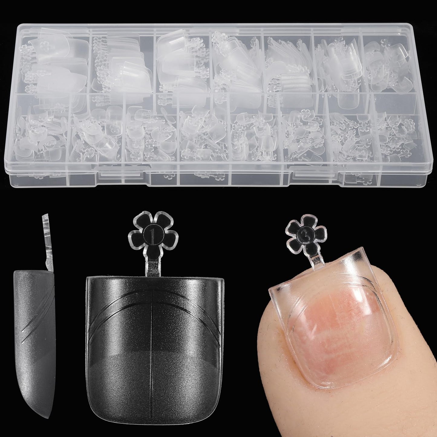 360PCS Clear Soft Gel Toe Nail Tips with Auxiliary Line French Pre-Formed
