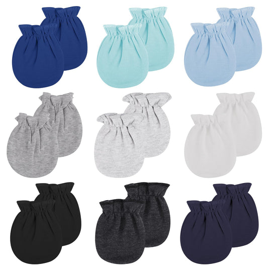 9Pcs Newborn Mittens No Scratch Cotton Baby Mittens 0-6 Months Unisex Baby Gloves Elastic Wrist Toddler Infant Mittens