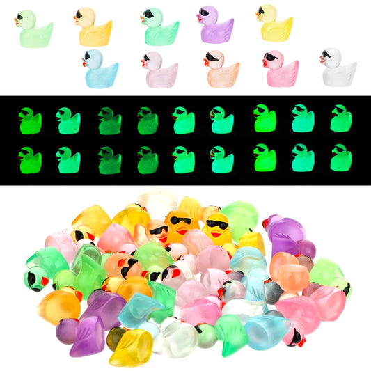 Mini Resin Duck 50Pcs Luminous Tiny Ducks Cute Miniature Ducks Glow in The Dark for Garden Dollhouse DIY Duck Ornaments Micro Landscape Aquarium Party Decor(12 Colors)