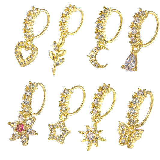 Yolev 8 Pcs 20g Dangle Nose Rings Hoop for Women Septum Nose Piercing Jewelry Studs Women L Shaped Dangling Nose Stud Hoop Nose Piercing Jewelry Heart Star Nose Rings