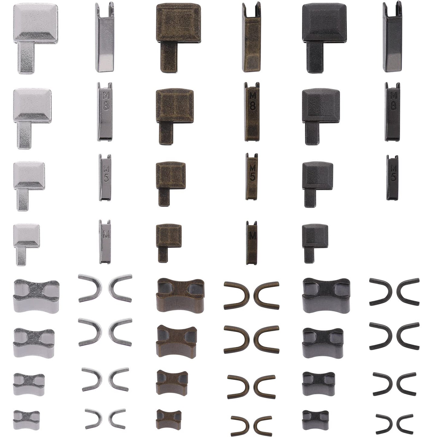 Lusofie 60 Pcs Metal Zipper Stopper Set，Zip Insertion Pin Zipper Repair Kit Metal Retainer Insertion Pin Zipper Top/Bottom Stop Fix Zip Puller for Jackets Coats