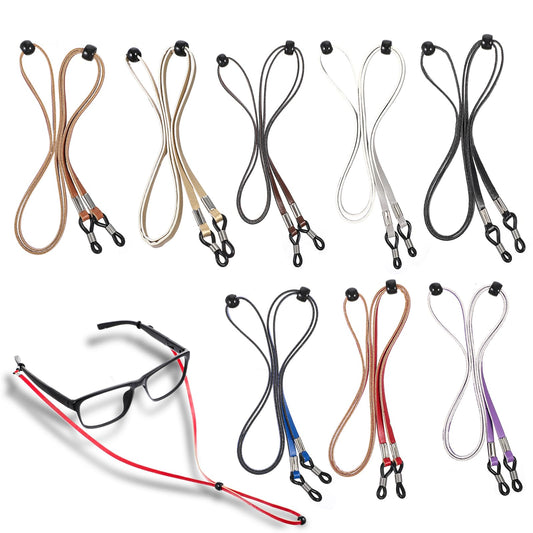 Tucnoeu 8pcs Glasses Strap,Universal Leather Eyeglass Chain,Adjustable Eyeglass Strap,8 Colour Eyeglass Holder around Neck,Safety Eyewear Retainers for Men,Women and Kids