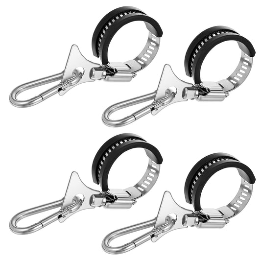 Fiyooau 4 Pack Flag Pole Clips to Hold Flag, Adjustable Flag Pole Rings with Carabiner, Anti-Slip Flag Pole Parts for 0.7-1.25 Inch Diameter Flag Poles, House Garden Boat Anti Furling Flag Kit