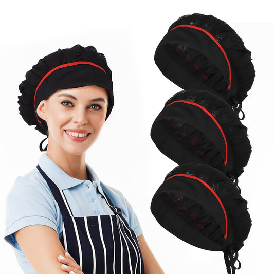 Lusofie 3pcs Chef Hat Kitchen Cooking Chef Cap Black Adjustable Beanie for Kitchen Cooking Service and Other Work