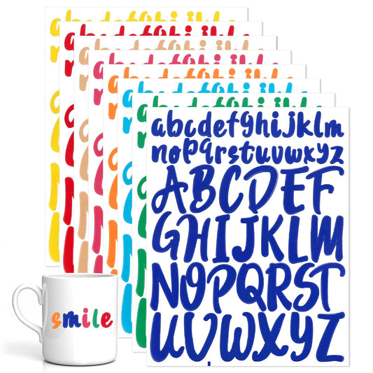 8 Sheets Letter Stickers,1.8 Inch 0.7 Inch Capital & Lowercase Stick on Letters,Waterproof Letter Stickers Large for Crafts Scrapbooking Mailbox Window Poster(Rainbow Color).