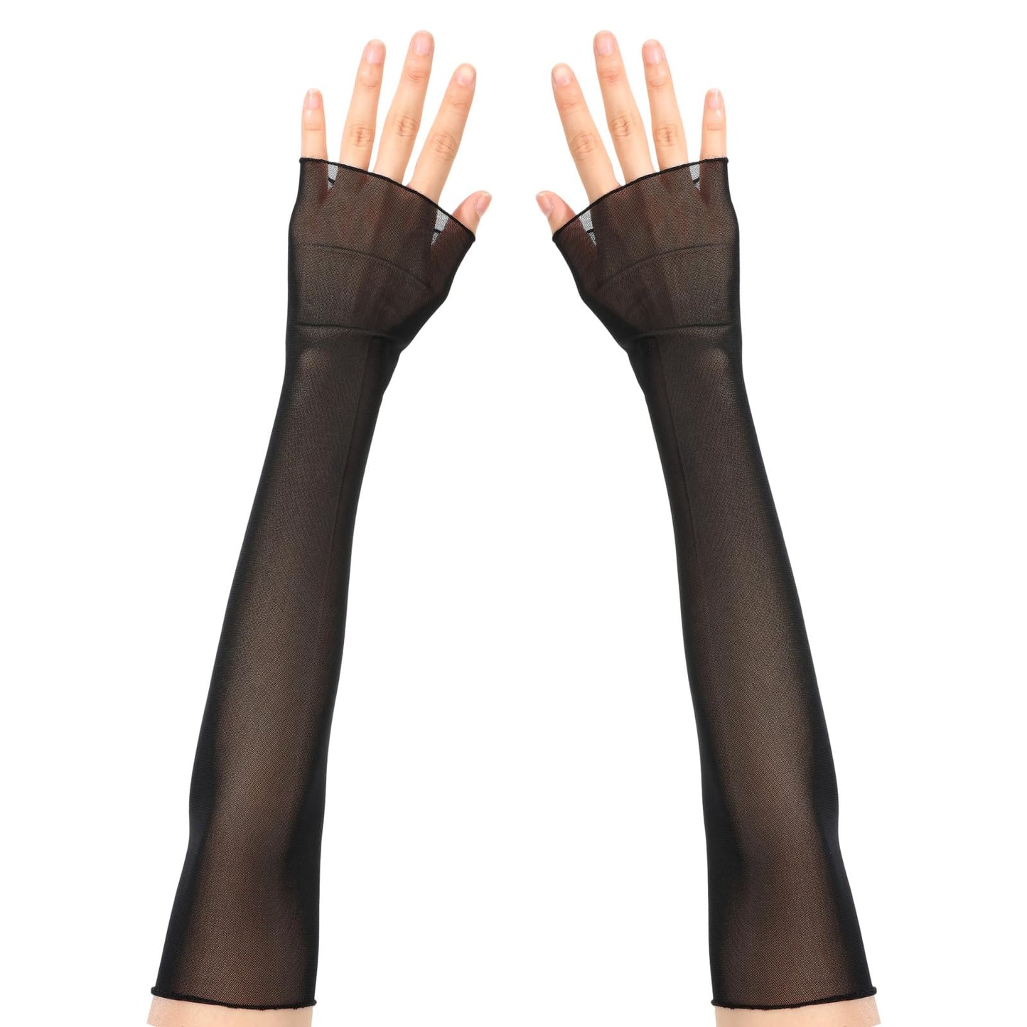 HekouJiub Women's Long Black Gloves Tulle Mesh Fingerless Gloves for Women Long Opera-Gloves Elegant Bridal Wedding Tea Party Dance Prom Costume Accessories