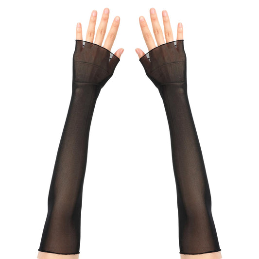HekouJiub Women's Long Black Gloves Tulle Mesh Fingerless Gloves for Women Long Opera-Gloves Elegant Bridal Wedding Tea Party Dance Prom Costume Accessories