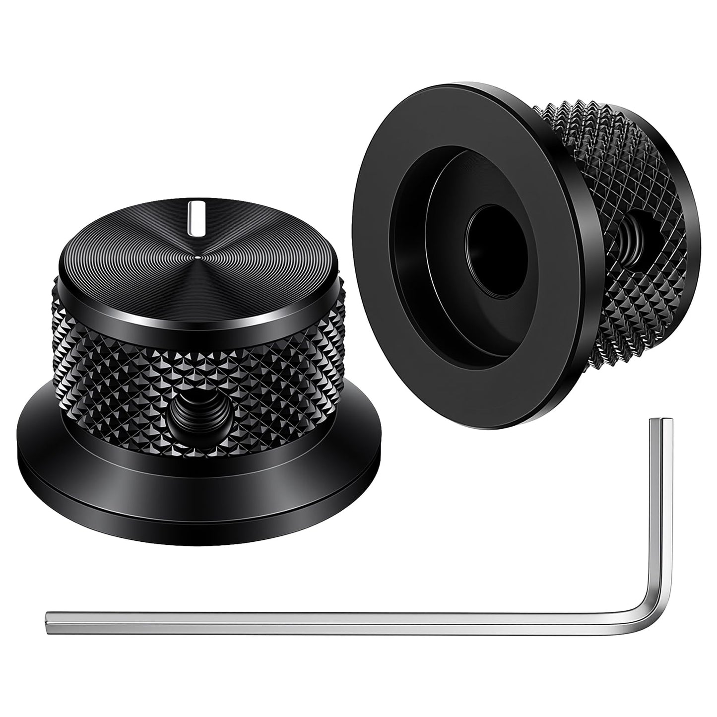 Fiyooau 2Pcs Aluminium Potentiometer Knob, 1/4" Universal Black Guitar Volume Knobs with Set Screw D Shaft Control Knob for Guitar/Bass/AMPS/Preamps
