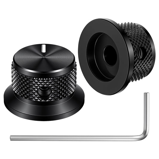 Fiyooau 2Pcs Aluminium Potentiometer Knob, 1/4" Universal Black Guitar Volume Knobs with Set Screw D Shaft Control Knob for Guitar/Bass/AMPS/Preamps