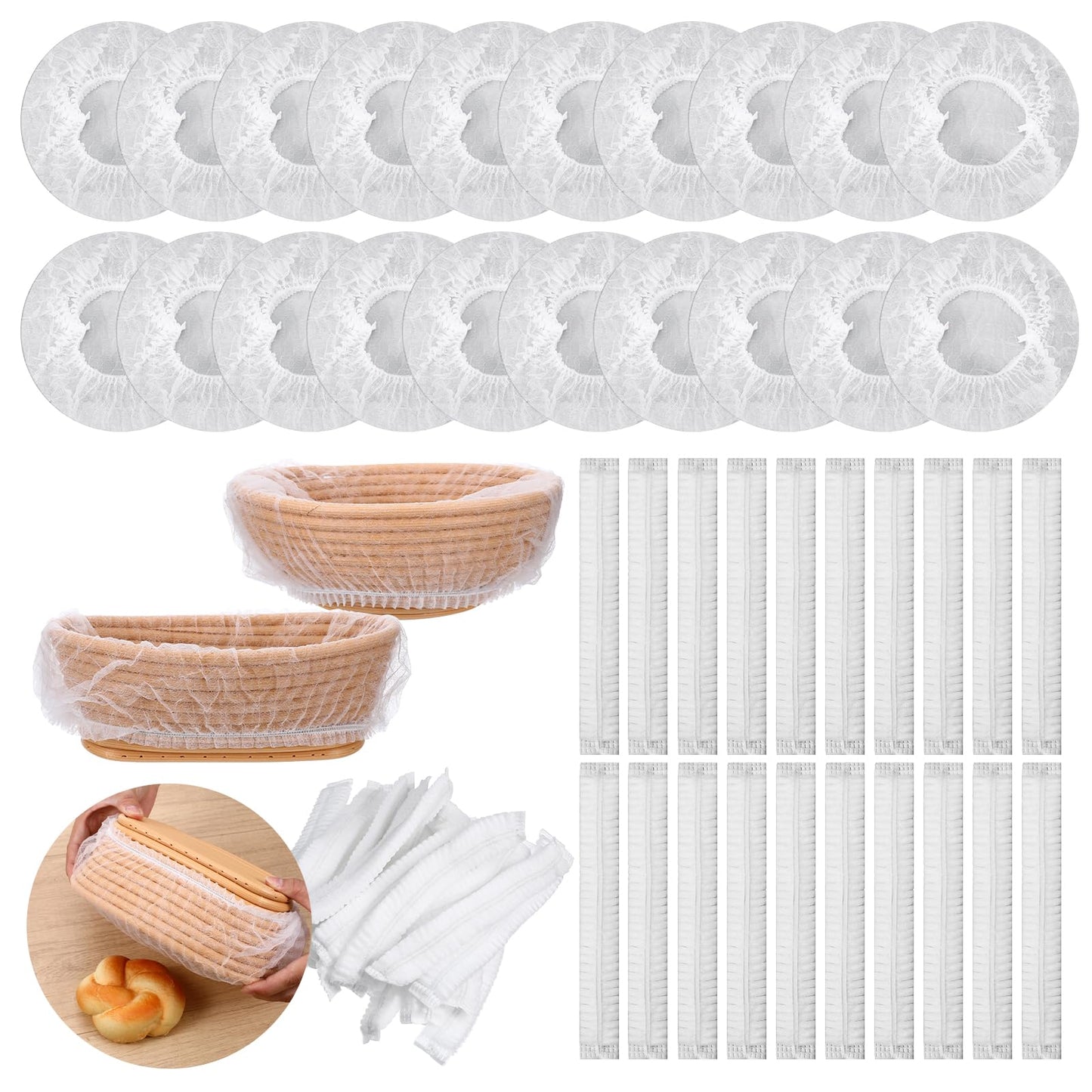 50 Pcs Banneton Liner, Non-Stick Disposable Bread Proofing Basket Liner, Elastic Banneton Covers for Sourdough, Rising, Fermentation, Reusable Bread Making Accessories