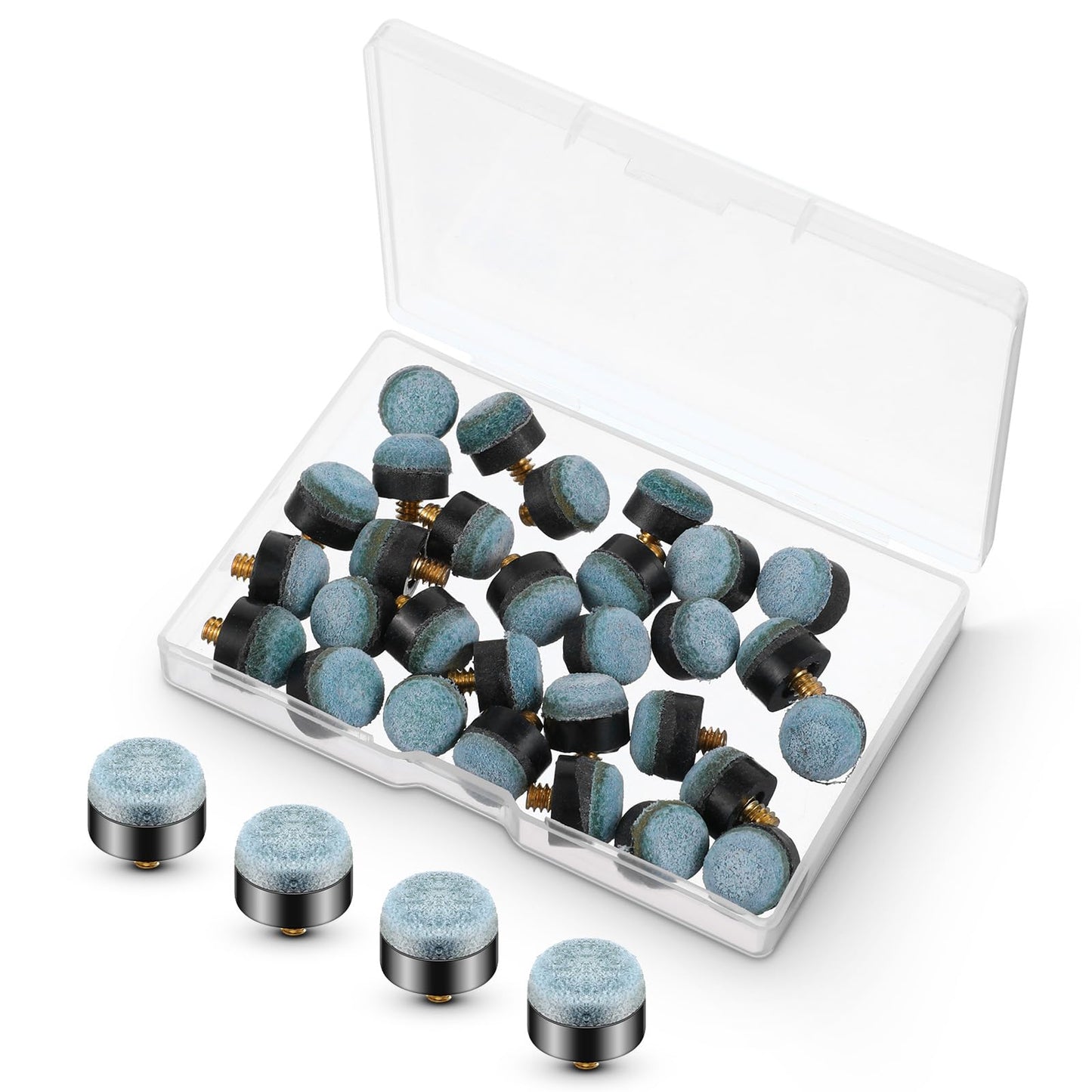 HaiFafafaing 30 Pcs Pool Cue Tips, Screw-On Pool Stick Tips Replacement Kit, 12mm and 13mm (15 Each) Leather-Plastic-Metal Ferrules for Billiard Cues Accessories