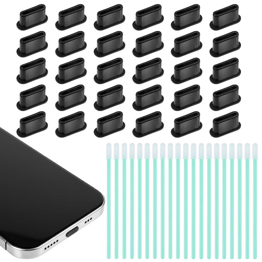 Lusofie 30Pcs USB C Dust Plug, Silicone USB C Port Cleaner Cover with 100Pcs Cleaning Brushes, Anti-Dust Charging Port Cover Compatible with All USBs Type Ports