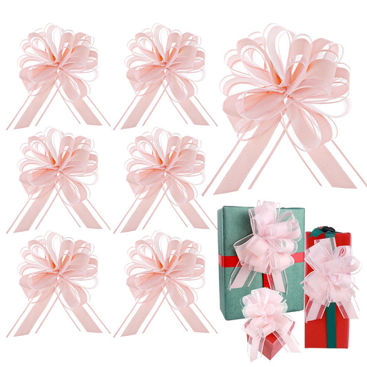 Yolev 6PCS Big Pull Bows, 6.5 Inch Pink Organza Bows, Gift Wrap Bows for Party Birthday Wedding Gift Christmas Valentine's Day