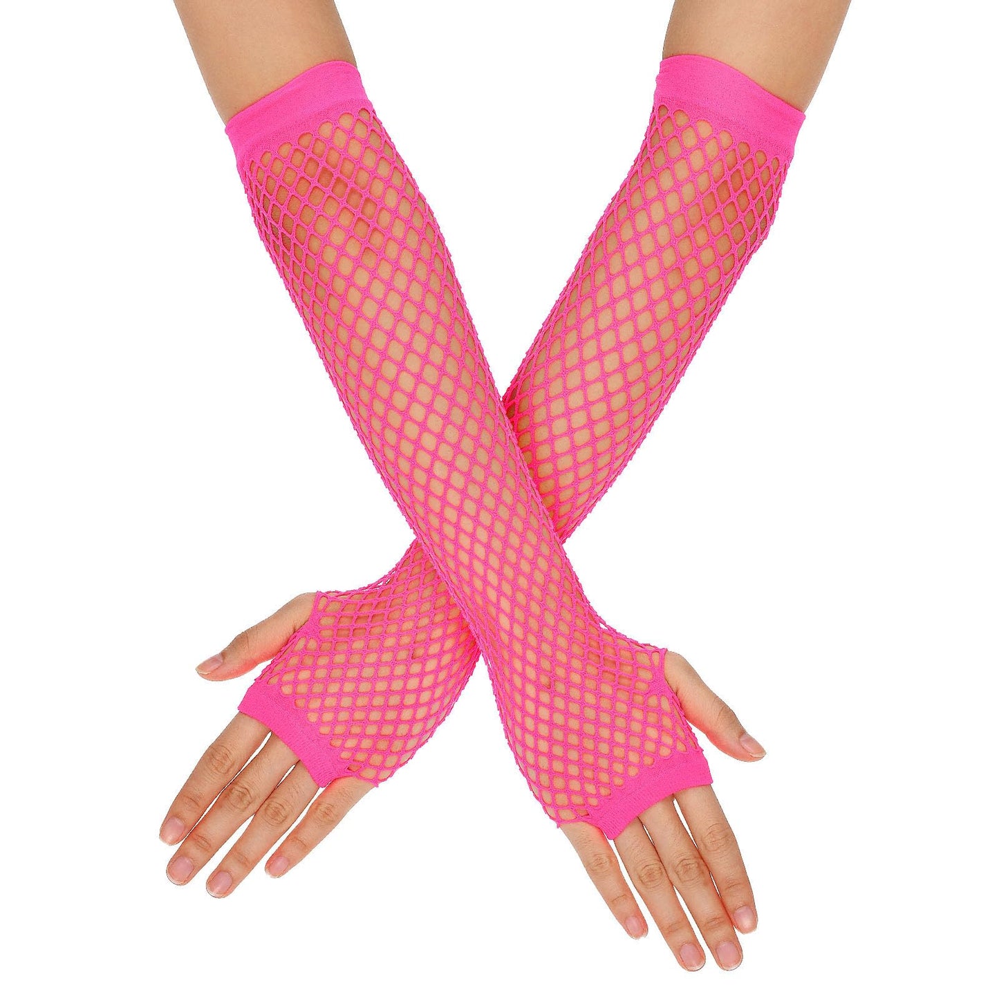 Lusofie Fishnet Gloves Long Fingerless Gloves for Women Mesh Arm Sleeve for Goth Dress 80s Scene Accessories(Pink)