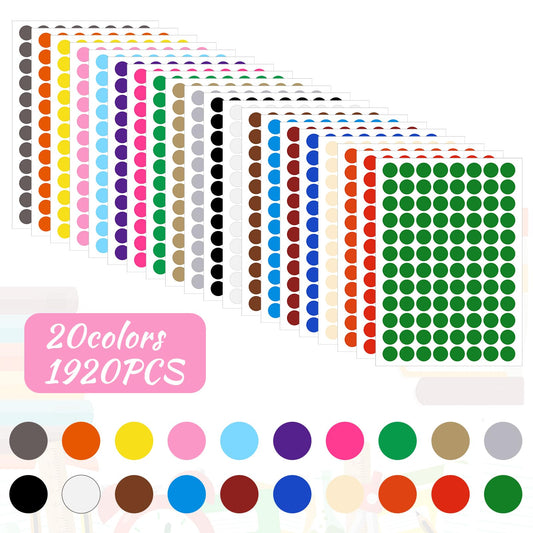 Lusofie 1920 Pcs Dot Stickers 20 Colors Label Stickers Circle Stickers Scrapbook Supplies Self Adhesive Planner Stickers Coloured Dots Stickers for Event Activity Schools Coding DIY Crafts Gift