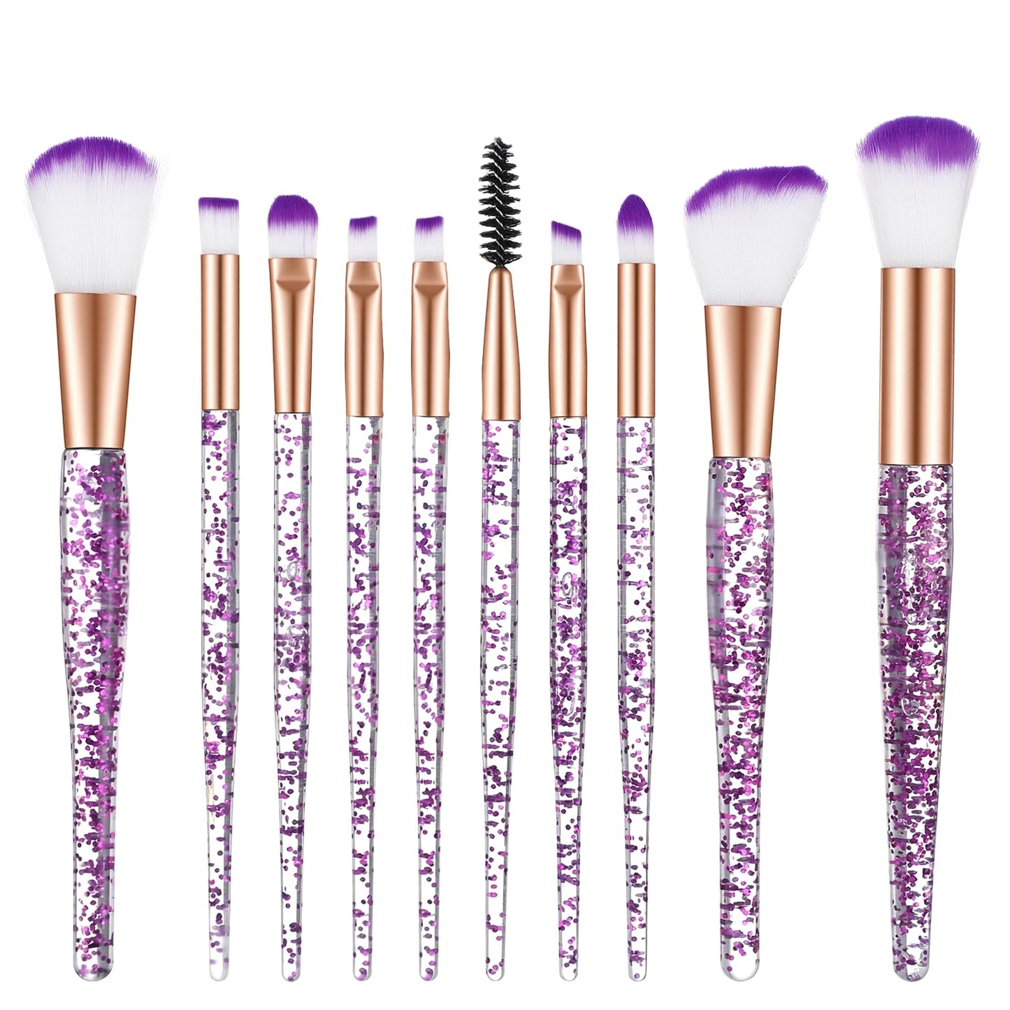 10 PCS Crystal Glitter Makeup Brush Set,Cute Bling Makeup Brushes, Professional Face Powder Foundation Blending Blush Eye Shadow Eyeliner Lip, Cosmetics Tools Kit for Women