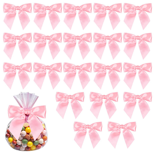 Lusofie 20Pcs Pink Satin Bows for Crafts 4.5" Pre-Tied Pink Bows for Gift Wrapping Large Satin Twist Tie Bows for Baby Shower Wedding Christmas Thanksgiving (Pink)