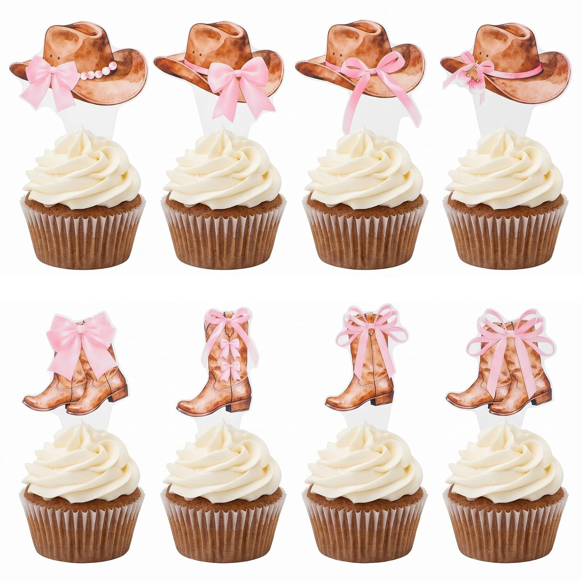 48Pcs Cowgirl Cupcake Toppers Boots and Hats Western Toppers