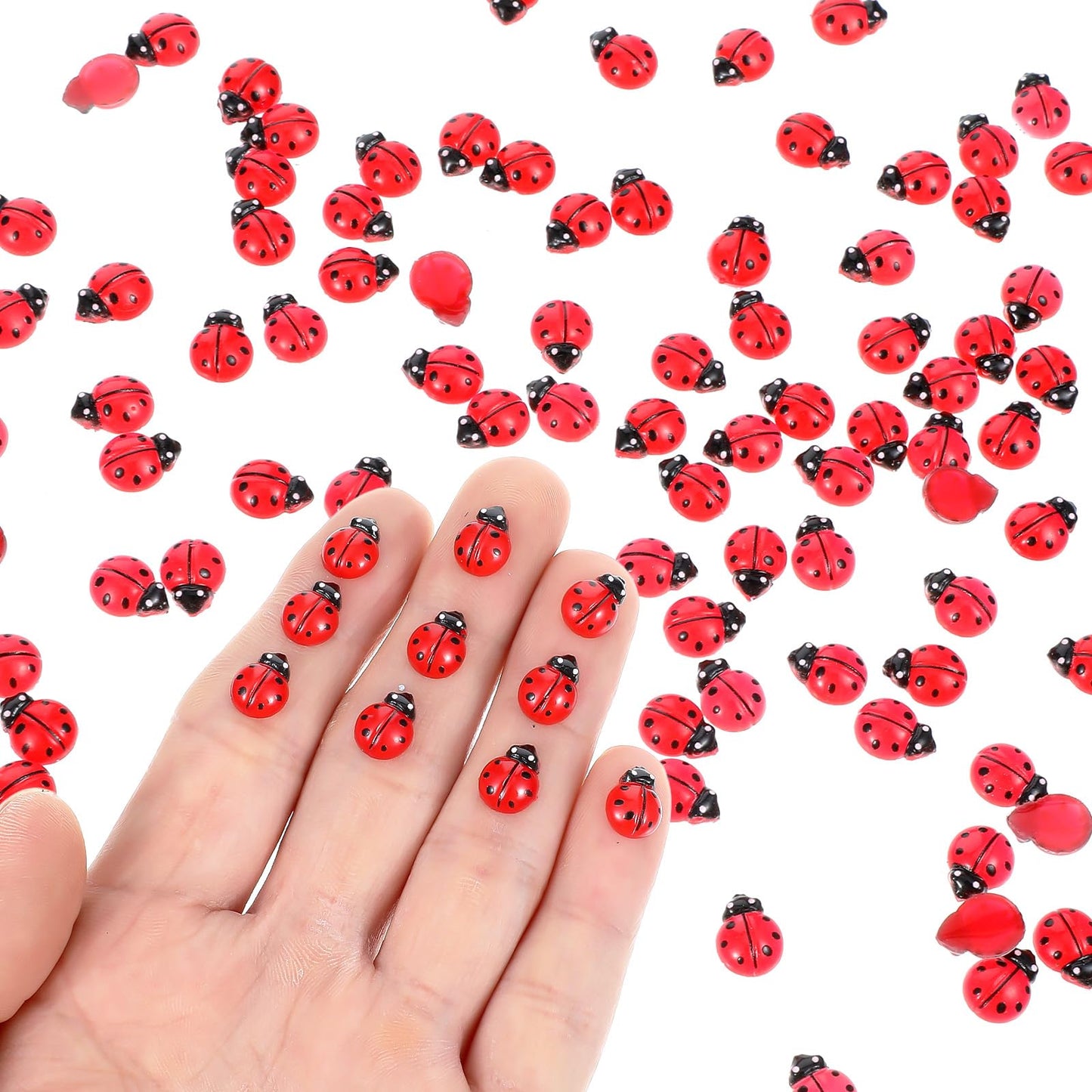 150 PCS Mini Resin Ladybug Decor, Tiny Ladybug Miniature Figurines, Mini Resin Figures S for Fairy Garden Micro Landscape Decor Cake Topperr, Gifts for Birthday, Christmas, Party