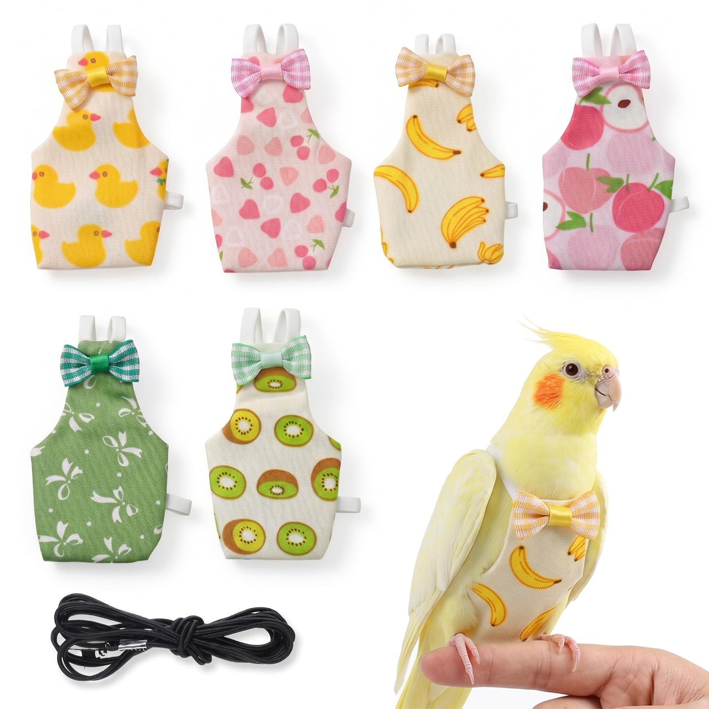 7 Pcs Bird Diaper - Reusable Parrot Diaper with Waterproof Inner - Cute Chicken Pants Pet Diapers Nappy for Parakeet, Cockatie,l Mini Macaw, Canary, Pet Chicken & Duck, Style 2