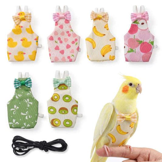 7 Pcs Bird Diaper - Reusable Parrot Diaper with Waterproof Inner - Cute Chicken Pants Pet Diapers Nappy for Parakeet, Cockatie,l Mini Macaw, Canary, Pet Chicken & Duck, Style 2