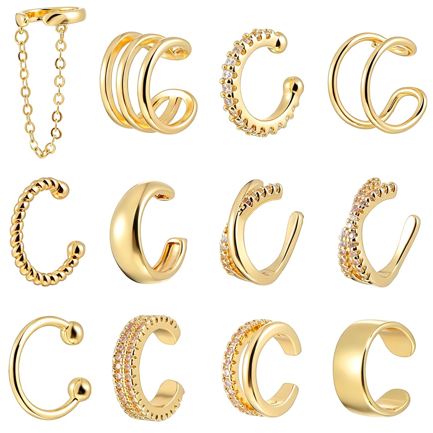 12Pcs Ear Cuff Earrings for Women, Clip On Cartilage Earring