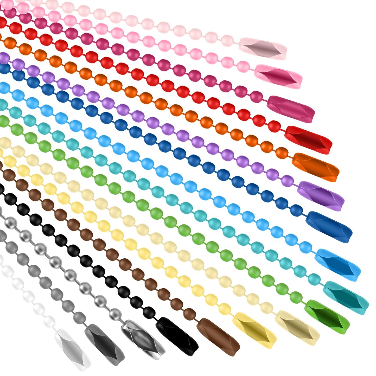 100PCS Colorful Ball Bead Chain Metal Ball Chain Keychain with Connectors for Hanging Christmas Ornament DIY Necklace Jewelry Making